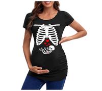 Maternity Skeleton Baby Monster Pumpkin Halloween T Shirts Funny Cute Pregnancy Halloween Tees 2025 New Blouses for Women UK Tops for Women UK