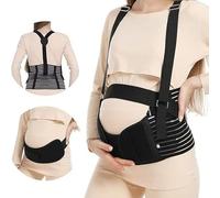 Maternity Support Belt Set, 3-Piece Pregnancy Belly Band with Shoulder Straps, Black and colour of skin (Black, XXL)