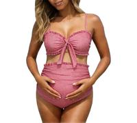 Maternity Swimsuit 2PCS Maternity Swimming Costume Halter Neck Bikini Sets for Women Adjustable Strap Swimsuit High Waist Bikini For Beach Hot Pool Vocation Swimming Bikini Suits for Mother-to-be