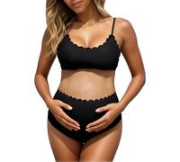 Maternity Swimsuit 2PCS Maternity Swimming Neck Bikini Sets for Women Adjustable Strap Swimsuit High Waist Bikini for Beach Hot Pool Vocation Swimming Bikini Suits for -to-be (X-2-Black, L)