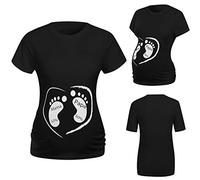 Maternity T-Shirt Funny Letter Print Pregnancy Tunic Tops with Cute Cartoon Pattern Casual Short Sleeve O Neck Side Ruched Tee Shirts Motherhood Clothes Maternity for Pregnant Women Black