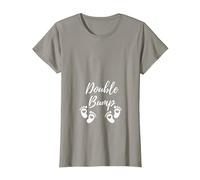 Maternity Top Double Bump Twin Mum Pregnancy Announcement T-Shirt, Women, Slate Grey, Medium