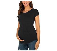 Maternity Tops for Pregnancy Short Sleeve Side Ruched Nursing Tops Loose Cute T Shirts Summer Top Blouse Tee Shirt Maternity Clothing Pregnancy Clothes UK Clearance Black