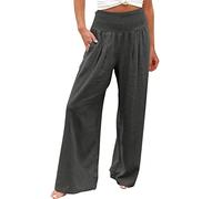Maternity Trousers Linen Pants Beach Clothes for Womens Casual Trousers Linen Pants Wide Leg Long Palazzo Beach Joggers for Ladies UK Tracksuits Bottom Womens Dark Gray