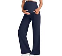 Maternity Trousers Stretchy Pregnancy Yoga Pants Lounge High Waisted Wide Leg Work Trouser Belly Pregnancy Wide Leg Trousers Sweatpants with Pockets Fall Winter Navy