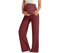 Maternity Trousers Stretchy Pregnancy Yoga Pants Lounge High Waisted Wide Leg Work Trouser Belly Pregnancy Wide Leg Trousers Sweatpants with Pockets Fall Winter Wine