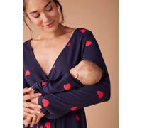 Maternity Ward Kit: "Mon coeur" Nightie for Maternity + Bodysuit for Babies + Pouch by ENVIE DE FRAISE navy blue