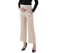 Maternity Wide Leg Pants Comfortable Stretch Over-Bump Women Pregnancy Casual Capris for Work, Wide Leg - Khaki, 12-14