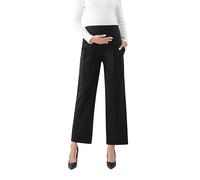 Maternity Wide Leg Pants Comfortable Stretch Over-Bump Women Pregnancy Casual Capris for Work, Wide Leg - Black, 16-18