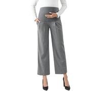 Maternity Wide Leg Pants Comfortable Stretch Over-Bump Women Pregnancy Casual Capris for Work, Wide Leg - Gray, 12-14