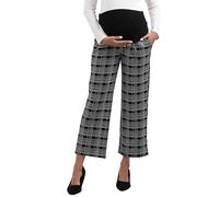 Maternity Wide Leg Pants Comfortable Stretch Over-Bump Women Pregnancy Casual Capris for Work, Wide Leg - Plaid, 16-18
