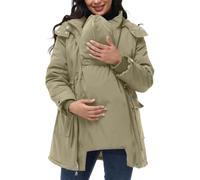 Maternity Winter Coat - Waterproof 3 In 1 Baby Wearing Puffer Jacket,Hooded Warm Quilted Maternity Coat With Detachable Baby Carrier Pocket Parka Outwear (UK, Alpha, M, Regular, Regular, Beige)