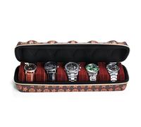MATGEUT 5-Slot Watch Travel Case, Hardshell Vintage Watch Box with No-Slide Groove Pillows, Monogram Watch Organizer for Large Collections, Portable 5-Watch Storage Case