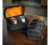 MATGEUT watch travel box, Hard portable 2 Watch Roll Travel Case - Storage Organizer fit large &small watche(brown lining, 2 slots)