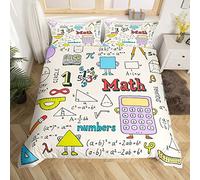 Math Bedding Set Math Equations Axis Art Comforter Cover for Kids Toddler,Compasses Calculator School Supplies Duvet Cover Double,Mathematical formula School Education Dorm Room Decor