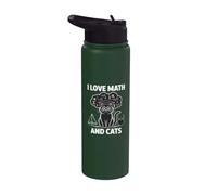 Math Cat Lover Funny Math Teacher I Love Math and Cats Stainless Steel Insulated Water Bottle