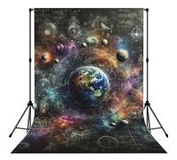 Math-Equations-Planets 5x7ft Photography Backdrop, Photo Background With Rod Pocket, Foldable Studio Backdrop For Birthday, Wedding, Party Decoration