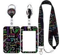 Math Formula Lanyard with ID Badge Holder for School Teacher Student Nerd Lanyards with Retractable Badge Reel Clip