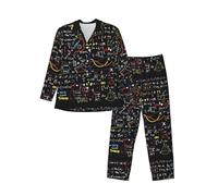 Math Formula Men'S Long-Sleeved Pajama Set Loungewear Leisure Loose Nighttime Sleep Relax Black