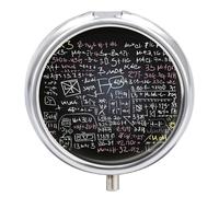 Math Formula Pill Box Small Round Pill Case Portable Travel Pill Container Multi-Functional Moisture Proof Metal Medicine Pill Organizer Box for Vitamins Fish Oil