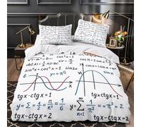 Math formulas 3D Print Quilt Cover 3pcs Microfibre Anti-Fade Breathable Light Handwritten educational Comforter Cover 2 Pillowcases Zip Closure Bed Set Teenagers & Adults Super king（260x220cm）