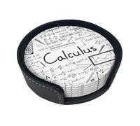 Math Geometry G alculus Print Leather Coasters Set Of 6 With Holder,4 Inch Round Drink Coasters,Heat Resistant,Easy Clean For Home & Bar