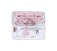 Math Geometry Kit 8 Pcs Student Supplies Protractor for Drawings Pink,7.17x3.11in