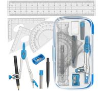 Math Geometry Kit for Students - 4-in-1 Set with Compass, Protractor, Square & Ruler | Compact Portable Case | Classic Blue | Ideal for School, Math Class & Homework
