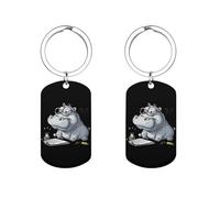 Math Hippo Keychain Cute Metal Keyring Keychains Key Ring Key Pendant Charms for Women Men