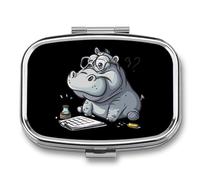 Math Hippo Pill Box 2 Compartment Pill Case Decorative Organizer Storage Boxes Holder Cute