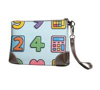Math Icon Leather Clutch Bag for Women, Colorful Number Wristlet Purse with Detachable Strap Evening Handbag, Ladies Long Wallet for Wedding Party Travel Business
