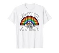 Math is A Scam Retro Rainbow Exploding Calculator Sarcasm Value Graphic T-Shirt, Men, White, XL