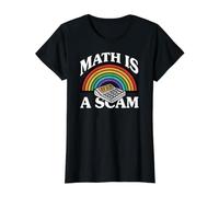 Math is A Scam Retro Rainbow Exploding Calculator Sarcasm Value Graphic T-Shirt, Women, Black, L
