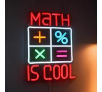 Math Is Cool Neon Sign, Math Lover Led Neon Light, Bookish LED Signs, Classroom Study room Decorative Lights, Kid's Room Decor,Game Room Wall Art Decorations Christmas Birthday Gifts