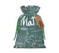 (Math Lesson Word) Printed Christmas S Size Gift Bags with Green Ribbon Drawstring Candy Bags for Kids Xmas Holiday Christmas Eve Presents