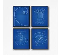 Math Poster Set of Math Posters Fibonacci Golden Spiral Pythagoras's Theorem Euler's Formula Archimedean Spiral Math Wall Art WB210 (8.3 x 11.7 (A4), Blueprint)