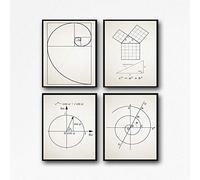 Math Poster Set of Math Posters Fibonacci Golden Spiral Pythagoras's Theorem Euler's Formula Archimedean Spiral Math Wall Art WB210 (8.3 x 11.7 (A4), Ivory)