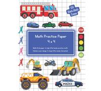 Math Practice Paper.: 4 x 4 | Diggers, Cars, and Vehicles design. Large Squares For young children, Primary school KS1, KS2, KS3. Preschool, kindergarten, toddlers.