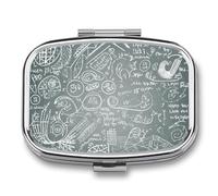 Math Question Pill Box 2 Compartment, Portable Pill Case with Mirror for Pocket Purse Travel, Mini Metal Medicine Organizer for Vitamins Fish Oil