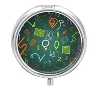 Math Question Pill Box Cute Round Pill Case Portable Medicine Tablet Vitamin Holder Organizer for Purse Pocket