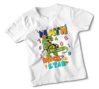 Math Rock Star Dinosaur Kids Boys T-Shirt Education Learning Tee#1 5-6 Years White