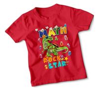 Math Rock Star Dinosaur Kids Boys T-Shirt Education Learning Tee#1 7-8 Years Red