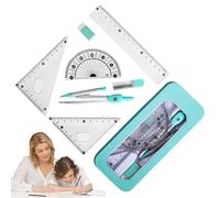 Math Set, 7 Pieces Purple Geometry Set, Protractor and Compass, Math Rules, Math Rulers Set with Storage Box