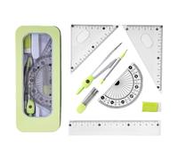 Math Set, 7 Pieces Purple Geometry Set, Protractor and Compass, Math Rules, Math Rulers Set with Storage Box