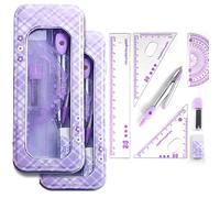 Math Set With Storage Box Student Geometry Set Geometry Math Compass Kit Student Supplies Ruler Set Protractor And Compass Set Suitable For School Office Home Mathematics (Purple)