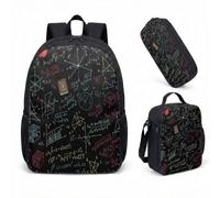 Math Symbols Print 17 Inch School Backpack 3 Piece Set Colorful Geometry Calculator Pattern Boys Girls Study Bookbag (06)
