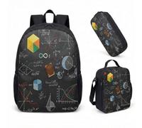Math Symbols Print 17 Inch School Backpack 3 Piece Set Colorful Geometry Calculator Pattern Boys Girls Study Bookbag (07)