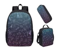 Math Symbols Print 17 Inch School Backpack 3 Piece Set Colorful Geometry Calculator Pattern Boys Girls Study Bookbag (05)