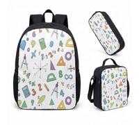 Math Symbols Print 17 Inch School Backpack 3 Piece Set Colorful Geometry Calculator Pattern Boys Girls Study Bookbag (01)