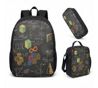 Math Symbols Print 17 Inch School Backpack 3 Piece Set Colorful Geometry Calculator Pattern Boys Girls Study Bookbag (08)